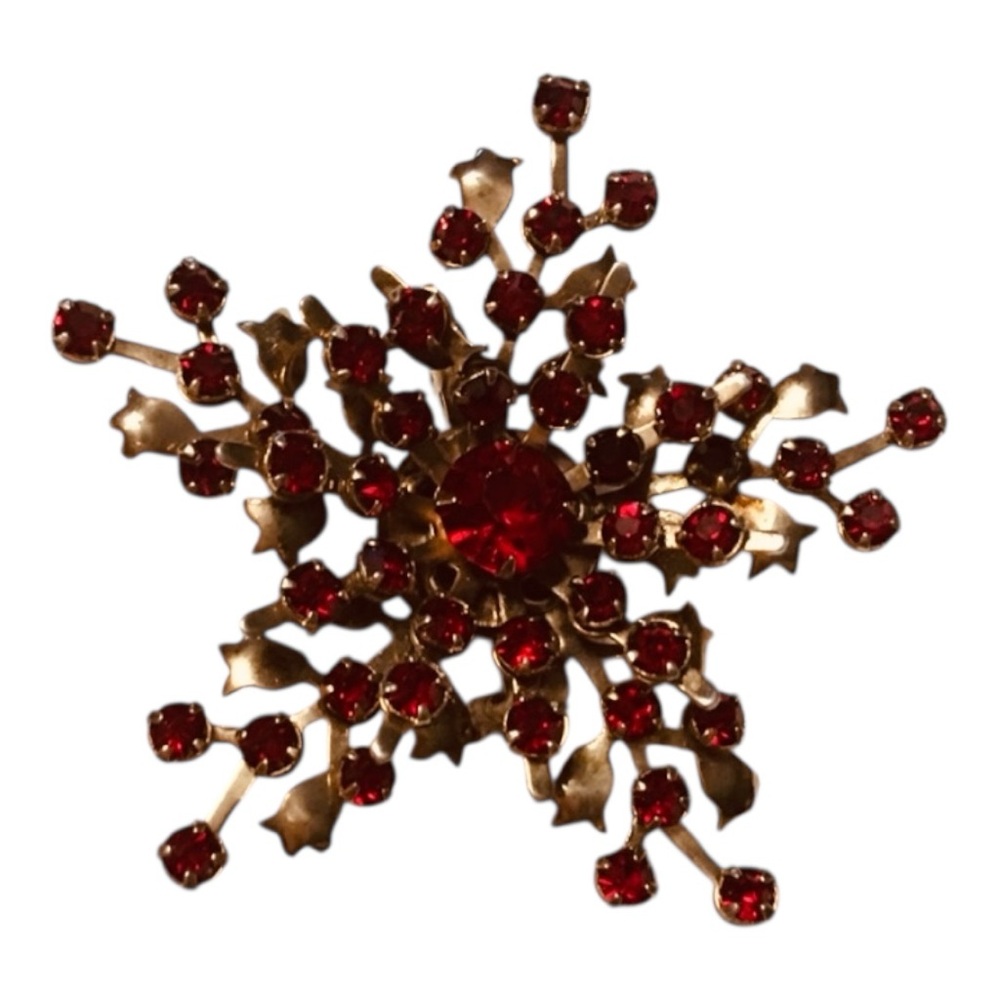 "vintage gold tone flower brooch rhinestone starburst